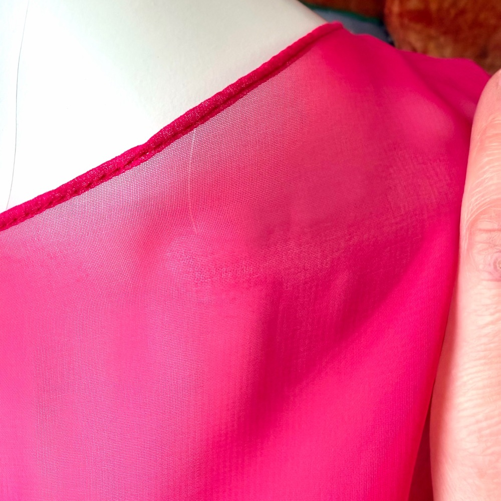 1970s PINK CHIFFON RUFFLES DRESS Vintage Ruffled Fluttery Sleeves Romantic 1980s - Picture 8 of 8